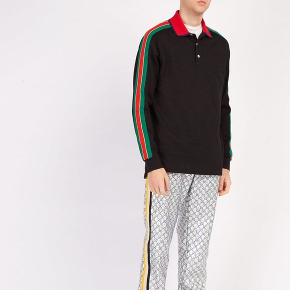 New with tags Gucci Web-stripe Detail Long Sleeve Polo in Black - Picture 7 of 9